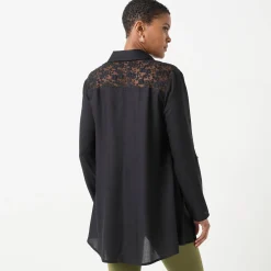 Bloes En Tuniek<Blancheporte Effen tuniek met knopen en kant zwart
