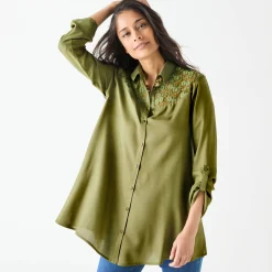 Bloes En Tuniek<Blancheporte Effen tuniek met knopen en kant linde