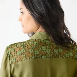 Bloes En Tuniek<Blancheporte Effen tuniek met knopen en kant linde