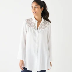 Feestoutfits Dames|Bloes En Tuniek<Blancheporte Effen tuniek met knopen en kant ecru