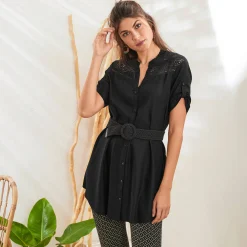 Bloes En Tuniek<Blancheporte Effen tuniek met Tunesische hals en knopen zwart