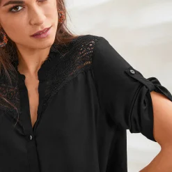 Bloes En Tuniek<Blancheporte Effen tuniek met Tunesische hals en knopen zwart
