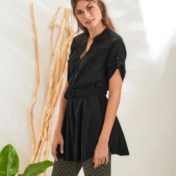 Bloes En Tuniek<Blancheporte Effen tuniek met Tunesische hals en knopen zwart