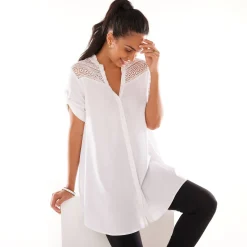 Bloes En Tuniek<Blancheporte Effen tuniek met Tunesische hals en knopen wit