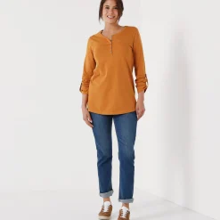 T-Shirt En Topje|Bloes En Tuniek<Blancheporte Effen tuniek met Tunesische hals en lange mouwen saffraangeel