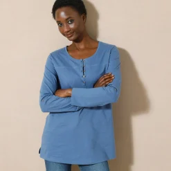 T-Shirt En Topje|Bloes En Tuniek<Blancheporte Effen tuniek met Tunesische hals en lange mouwen marine