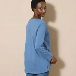 T-Shirt En Topje|Bloes En Tuniek<Blancheporte Effen tuniek met Tunesische hals en lange mouwen marine