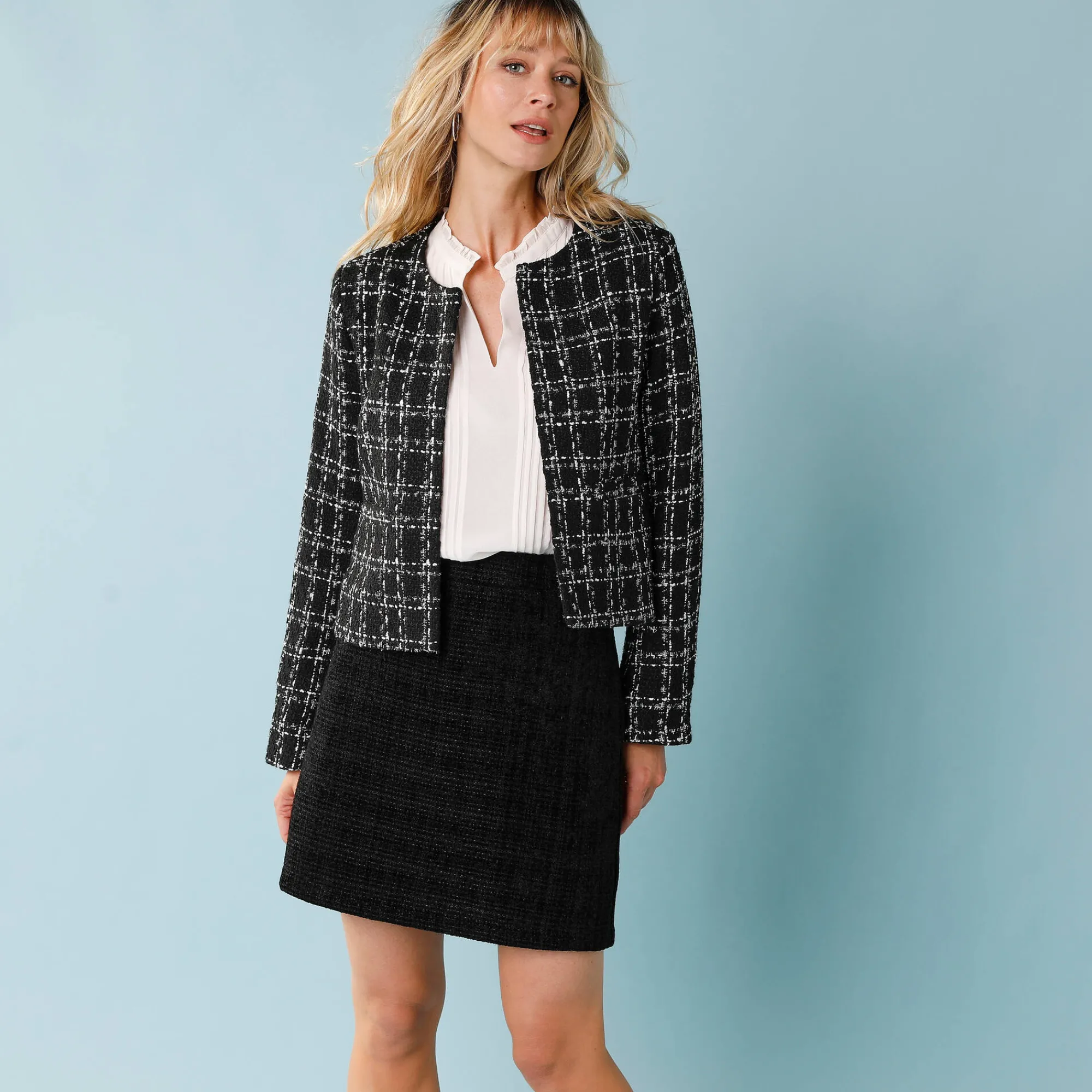 Feestoutfits Dames|Rok<Blancheporte Effen tweedrok voor kleine lengtes zwart