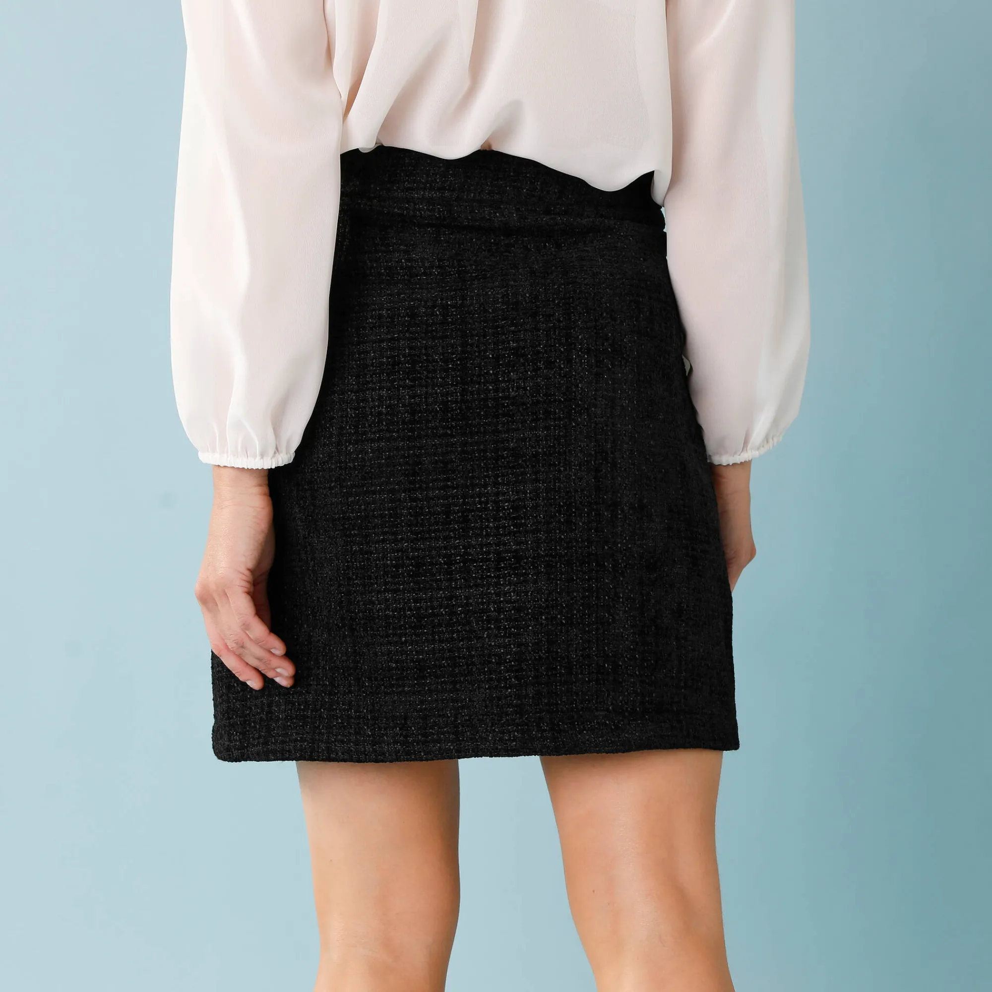 Feestoutfits Dames|Rok<Blancheporte Effen tweedrok voor kleine lengtes zwart