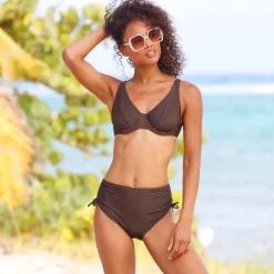 Badmode|Badmode<Blancheporte Effen zwemslip Solaro, met hoge taille chocolade