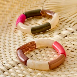 Accessoires En Juwelen<Blancheporte Elastische armband met buisvormige parels, set van 2 oranje / paars