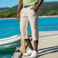 Broek<Blancheporte Elastische 3/4-broek + bijpassende ceintuur zandkleur