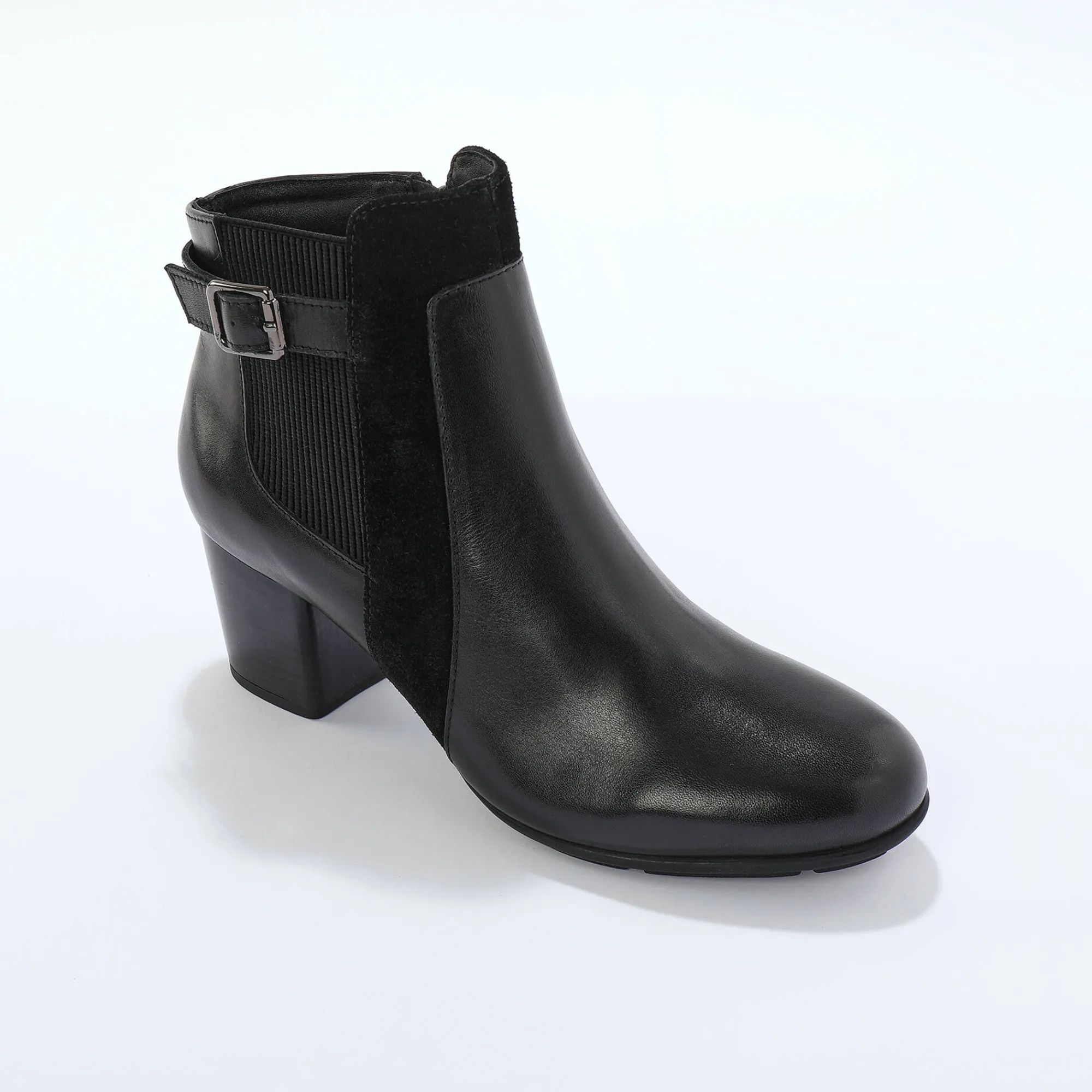 Feestelijke Schoenen|Bottines En Boots<Blancheporte Elastische, leren boots in 2 materialen, met gesp en hak zwart