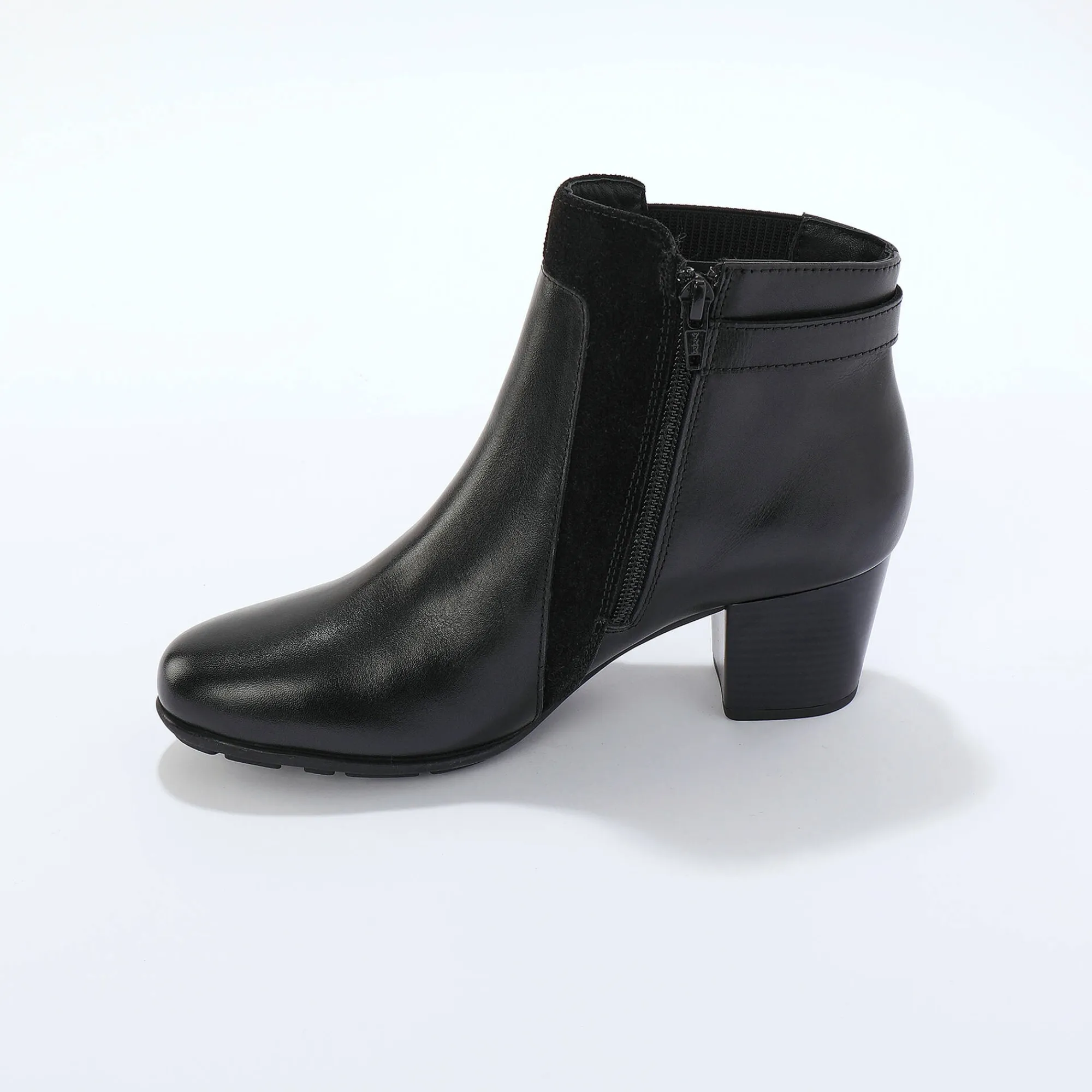 Feestelijke Schoenen|Bottines En Boots<Blancheporte Elastische, leren boots in 2 materialen, met gesp en hak zwart