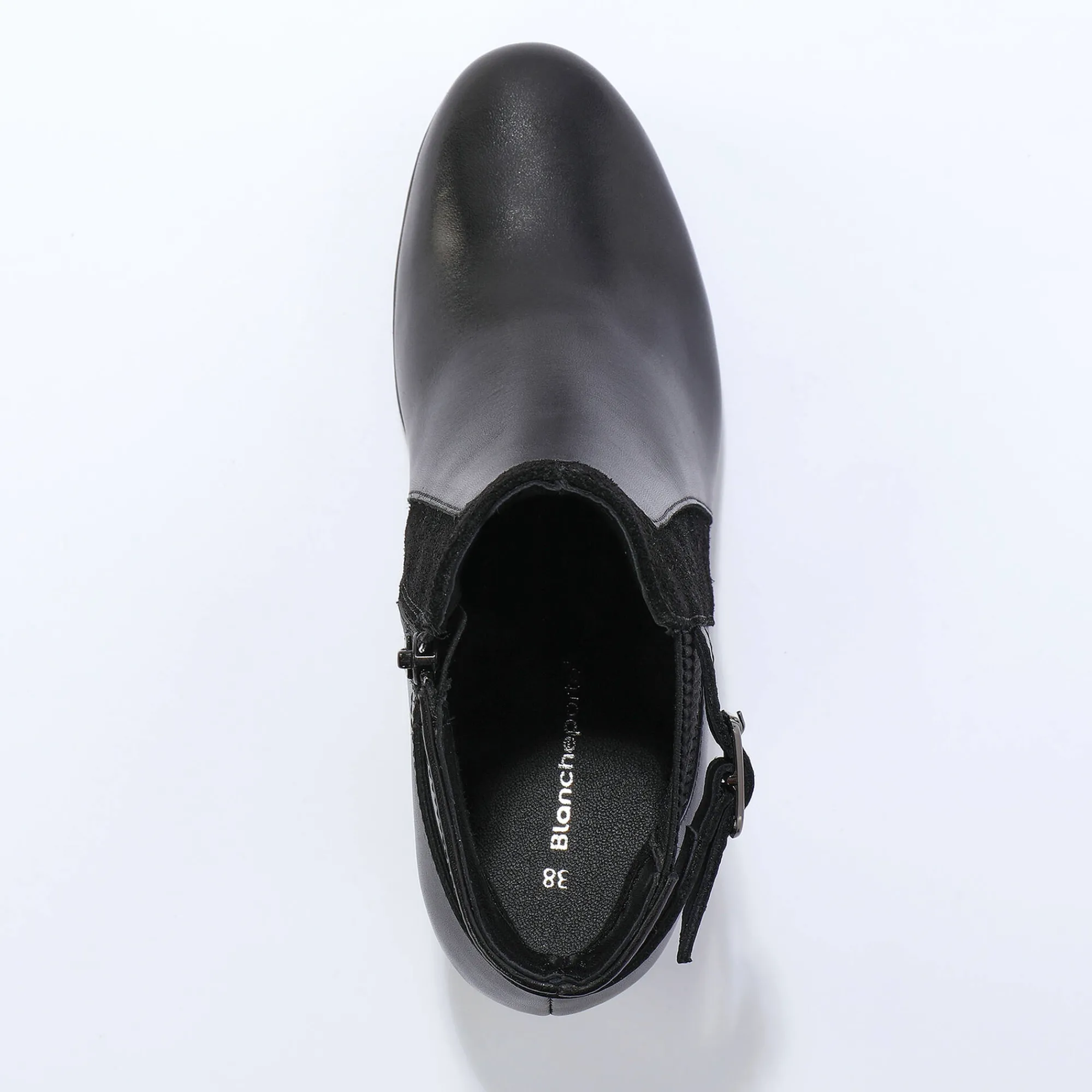 Feestelijke Schoenen|Bottines En Boots<Blancheporte Elastische, leren boots in 2 materialen, met gesp en hak zwart