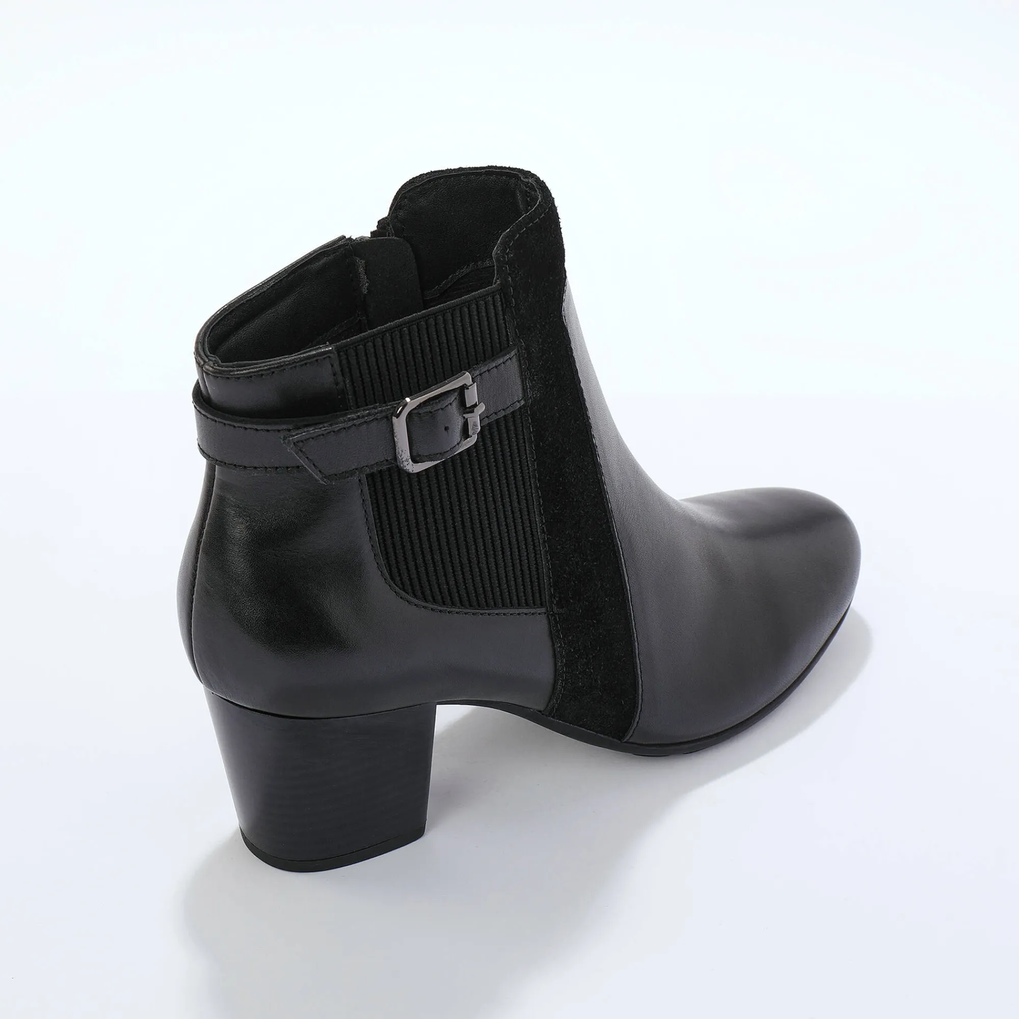 Feestelijke Schoenen|Bottines En Boots<Blancheporte Elastische, leren boots in 2 materialen, met gesp en hak zwart