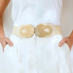Accessoires En Juwelen<Blancheporte Elastische riem met dubbele gesp naturel
