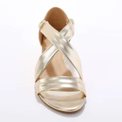 Sandalen En Espadrilles|Schoenen<Blancheporte Elastische sandalen met sleehak, kunststof goudkleurig