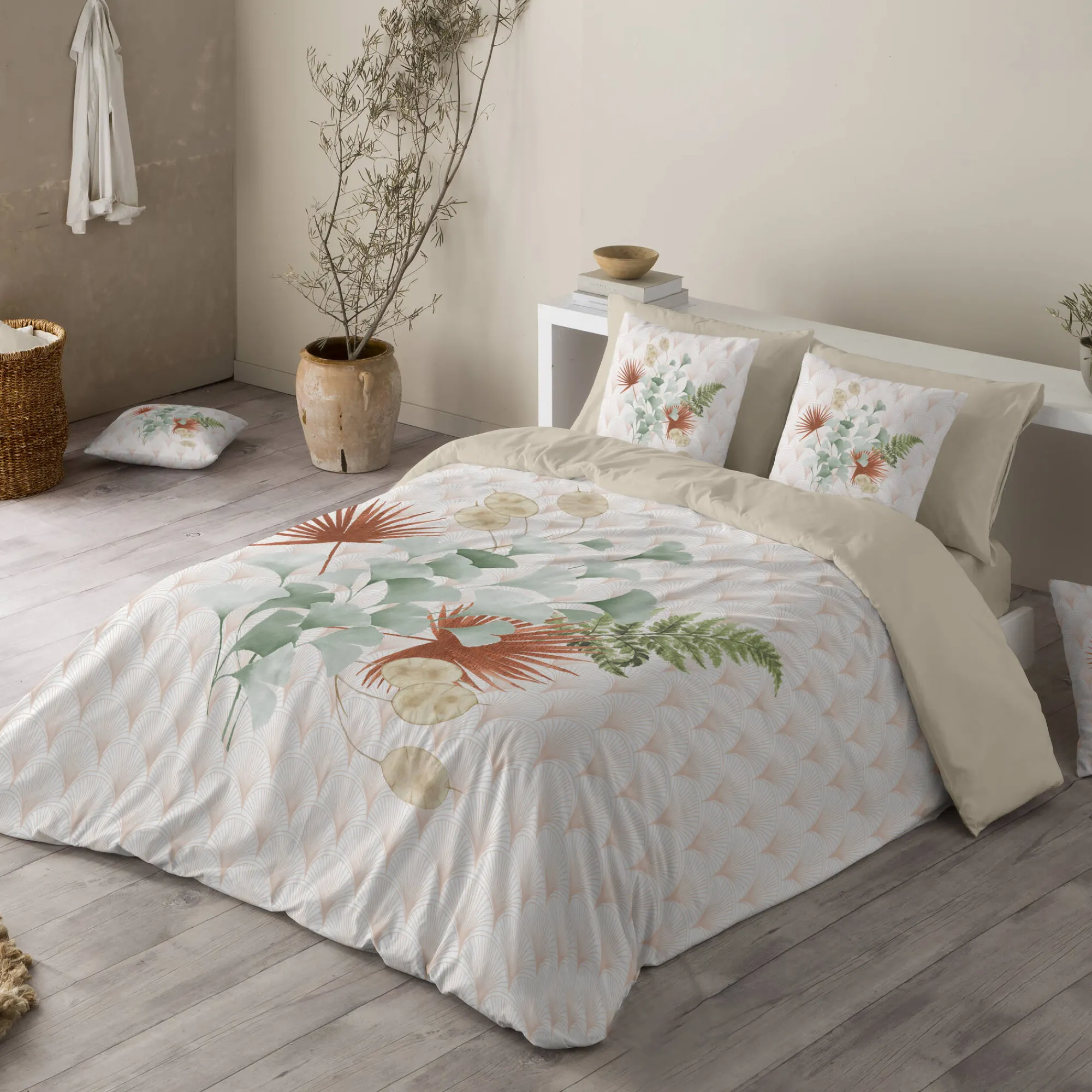 Delige Bedlinnenset|Kussensloop<Blancheporte Eve katoenen bedlinnen met bloemenprint wit