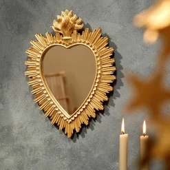 Feestdecoratie|Decoratieartikel<Blancheporte Ex-voto spiegel in hartvorm, polyhars goudkleurig