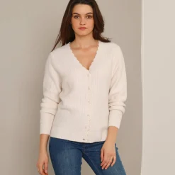 Trui En Vest<Blancheporte Fantasie gebreid vest, zacht aanvoelend ecru