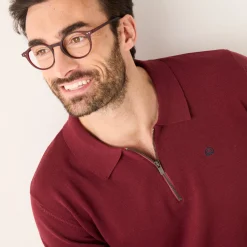Feestoutfits Heren|Trui En Vest<Blancheporte Fijne trui met polokraag, rits en borduursel op de borst bordeaux