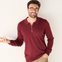 Feestoutfits Heren|Trui En Vest<Blancheporte Fijne trui met polokraag, rits en borduursel op de borst bordeaux