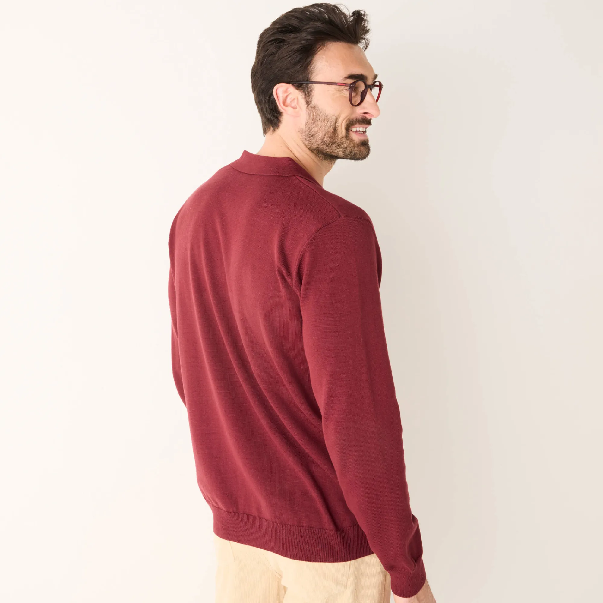Feestoutfits Heren|Trui En Vest<Blancheporte Fijne trui met polokraag, rits en borduursel op de borst bordeaux