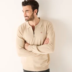 Feestoutfits Heren|Trui En Vest<Blancheporte Fijne trui met polokraag, rits en borduursel op de borst lichtbeige