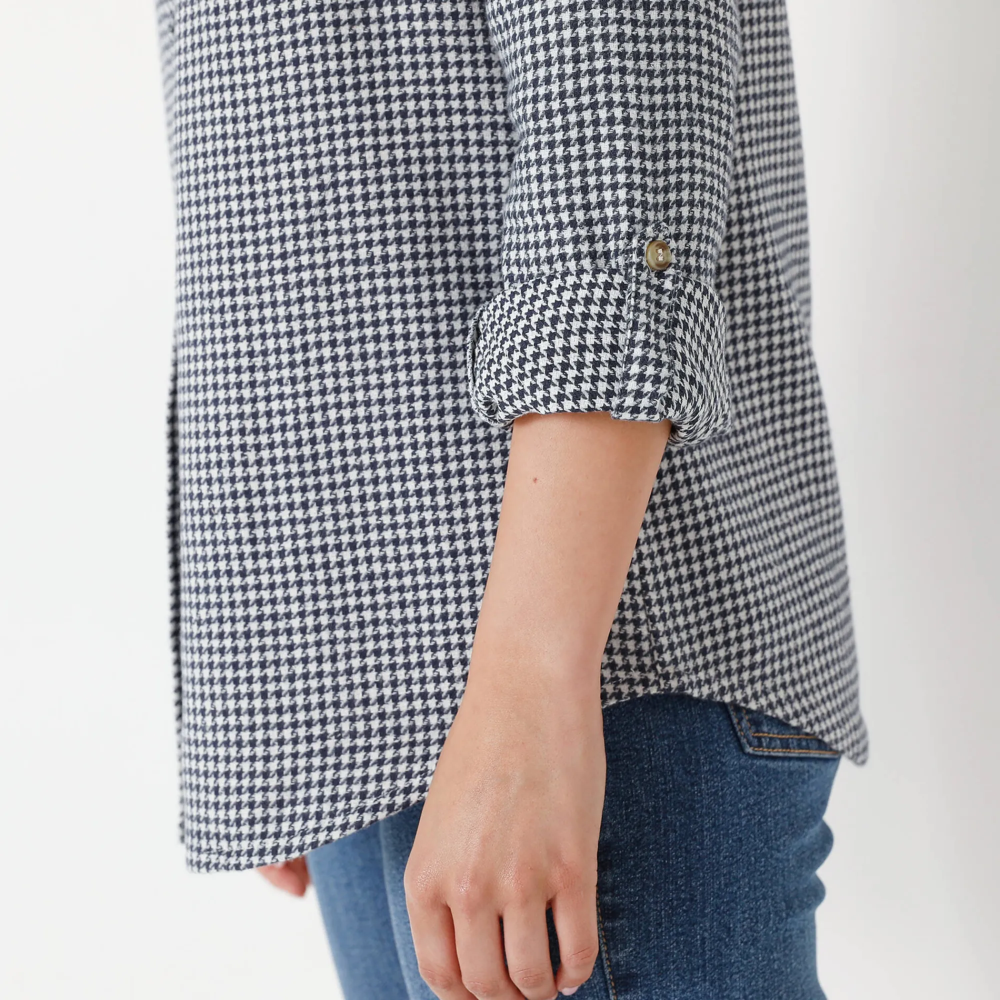 Bloes En Tuniek<Blancheporte Flanellen hemd in pied-de-poule marine / ecru