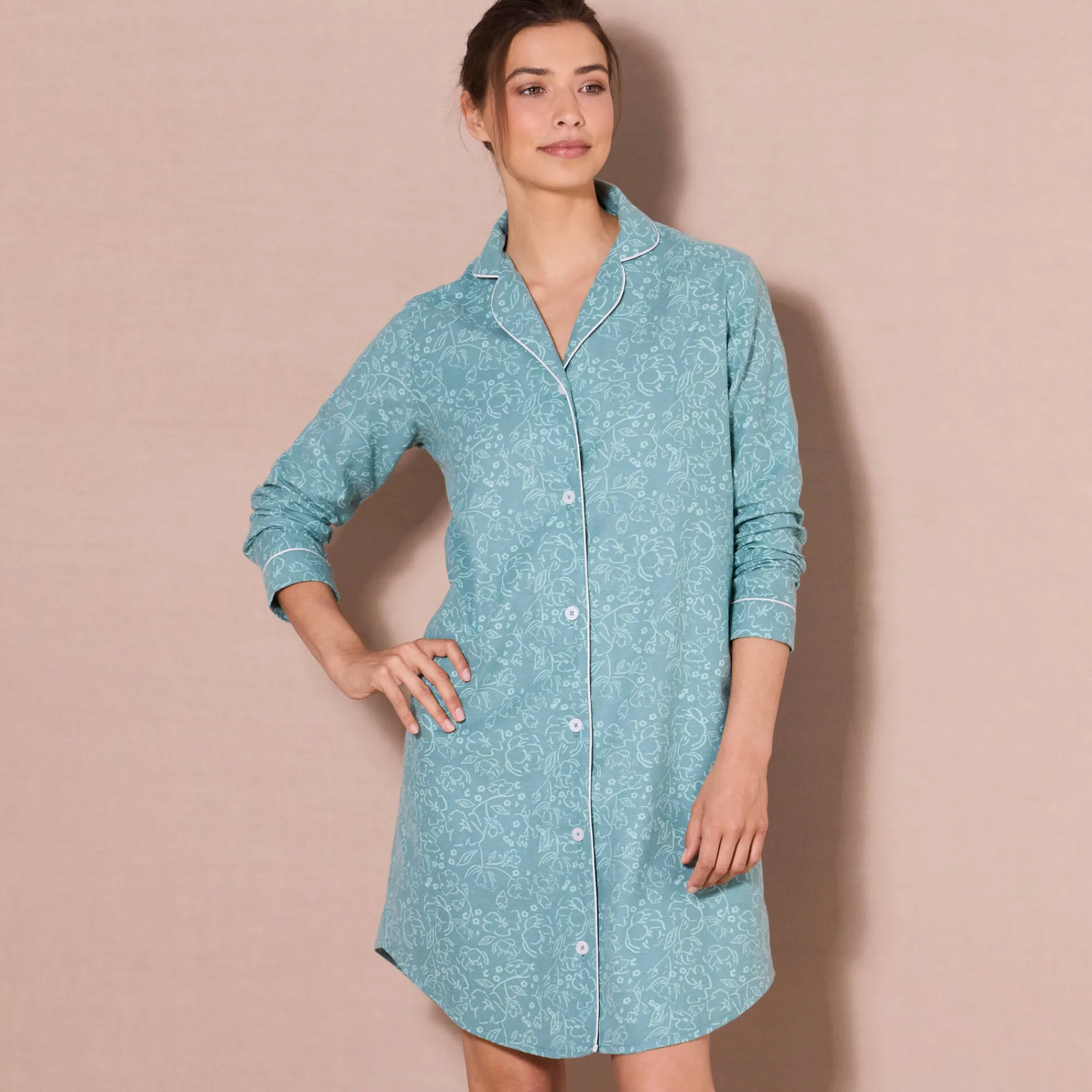 Nachthemd<Blancheporte Flanellen nachthemd in liketmodel met bloemenprint celadon