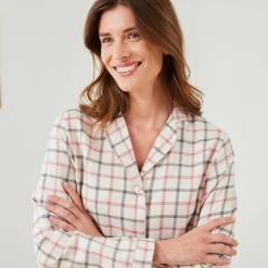 Nachthemd<Blancheporte Flanellen nachthemd in liketmodel met ingeweven ruiten ecru / roze