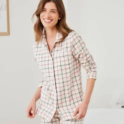 Pyjama<Blancheporte Flanellen pyjama met ingeweven ruiten ecru / roze