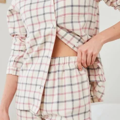 Pyjama<Blancheporte Flanellen pyjama met ingeweven ruiten ecru / roze
