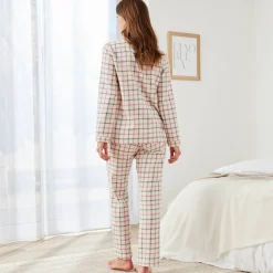Pyjama<Blancheporte Flanellen pyjama met ingeweven ruiten ecru / roze