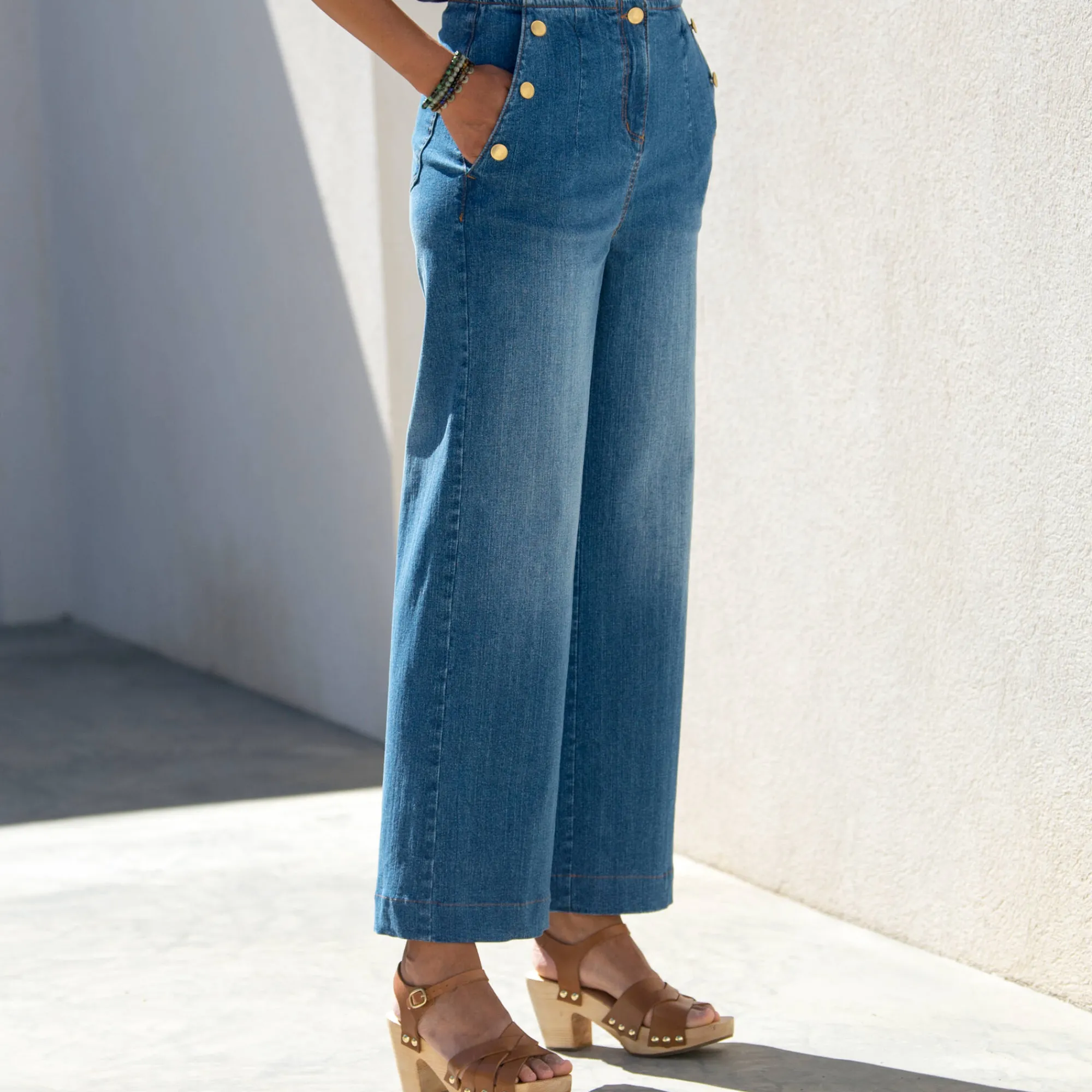 Jeans<Blancheporte Flare jeans, hoge taille stone used