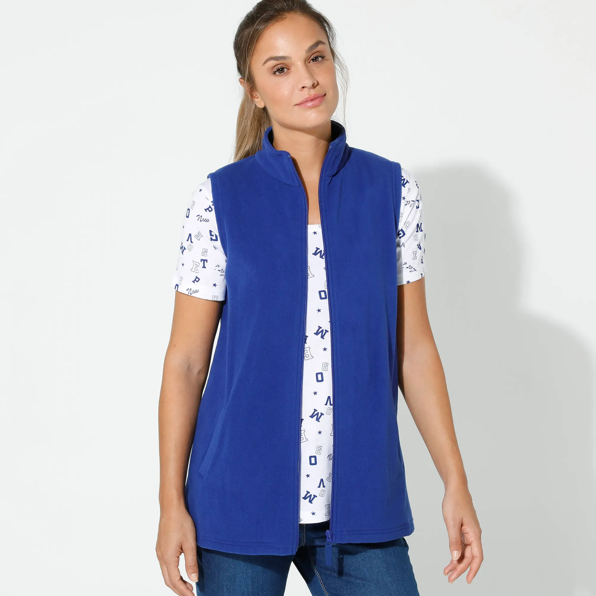 Trui En Vest<Blancheporte Fleece jasje met rits, zonder mouwen felblauw