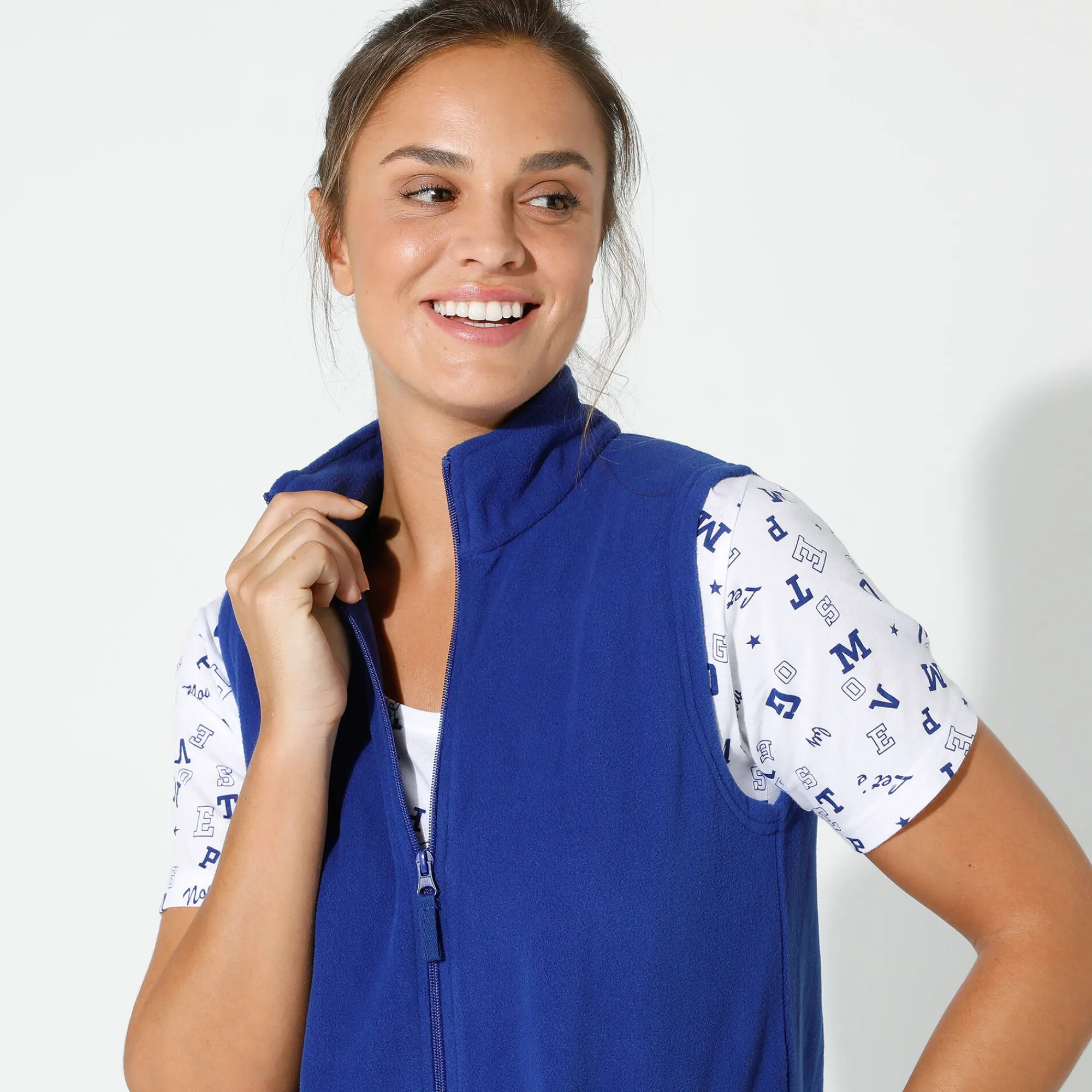 Trui En Vest<Blancheporte Fleece jasje met rits, zonder mouwen felblauw