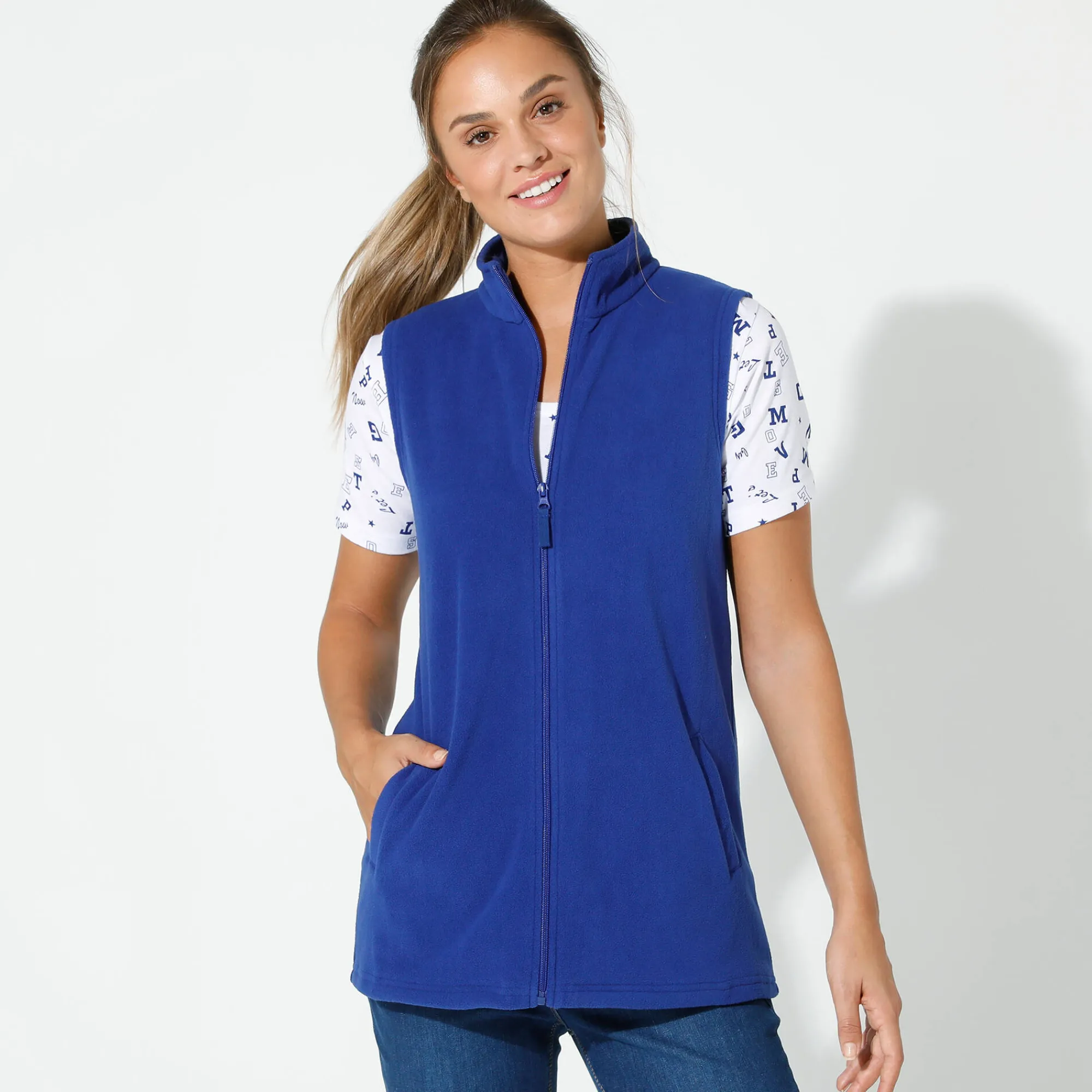 Trui En Vest<Blancheporte Fleece jasje met rits, zonder mouwen felblauw