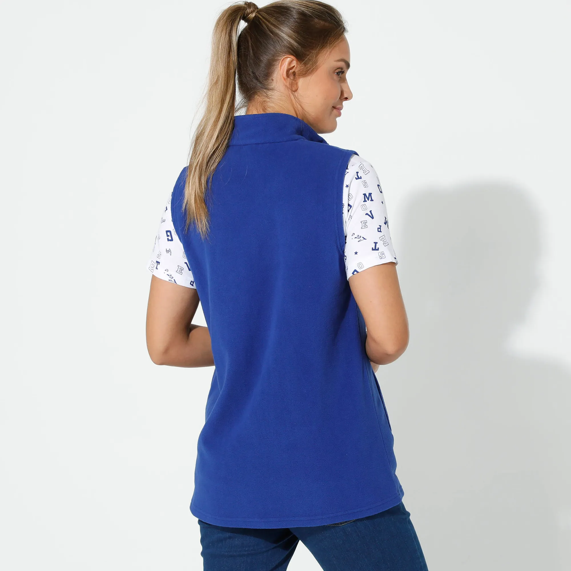 Trui En Vest<Blancheporte Fleece jasje met rits, zonder mouwen felblauw