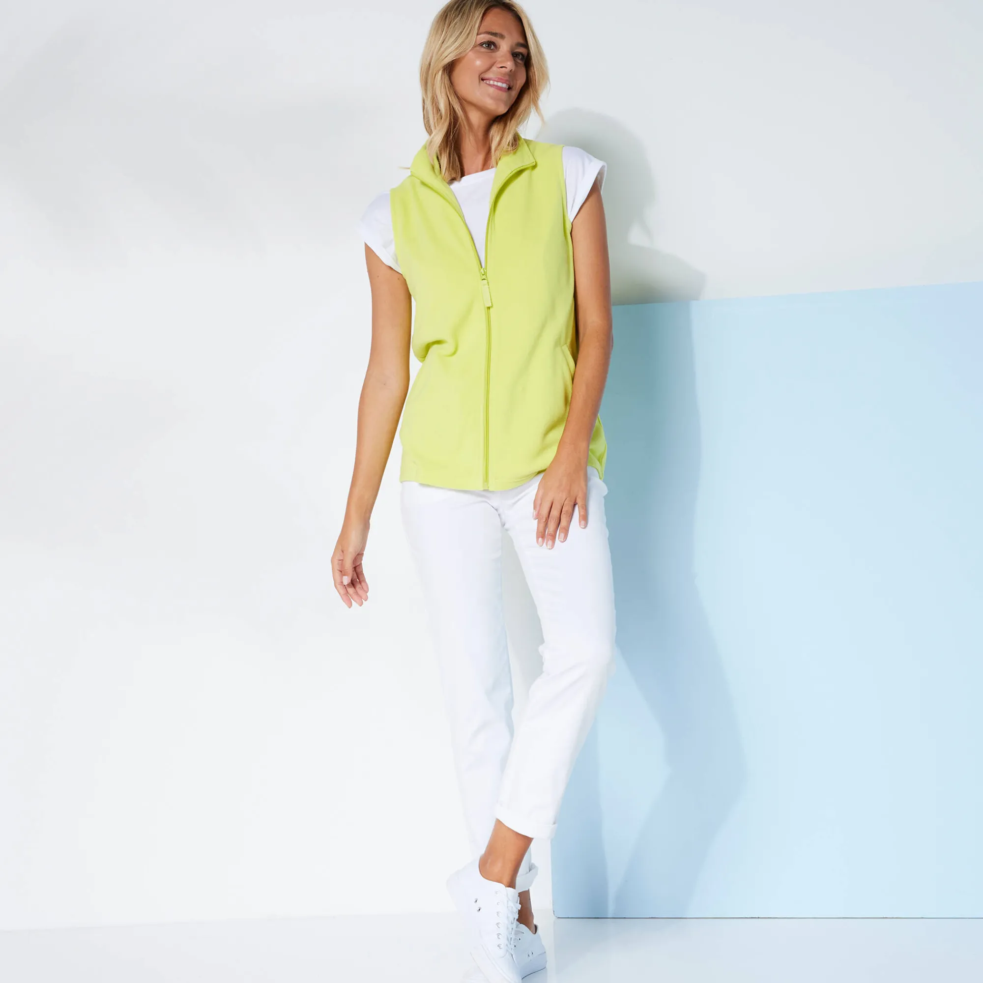 Trui En Vest<Blancheporte Fleece jasje met rits, zonder mouwen anijs