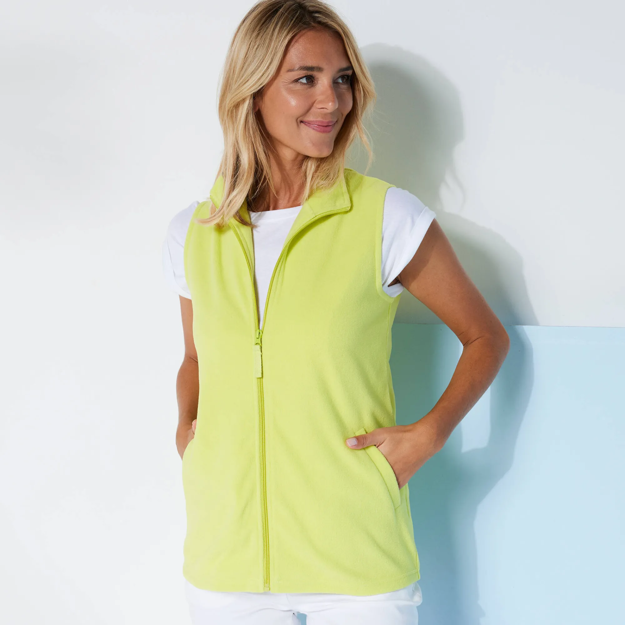 Trui En Vest<Blancheporte Fleece jasje met rits, zonder mouwen anijs