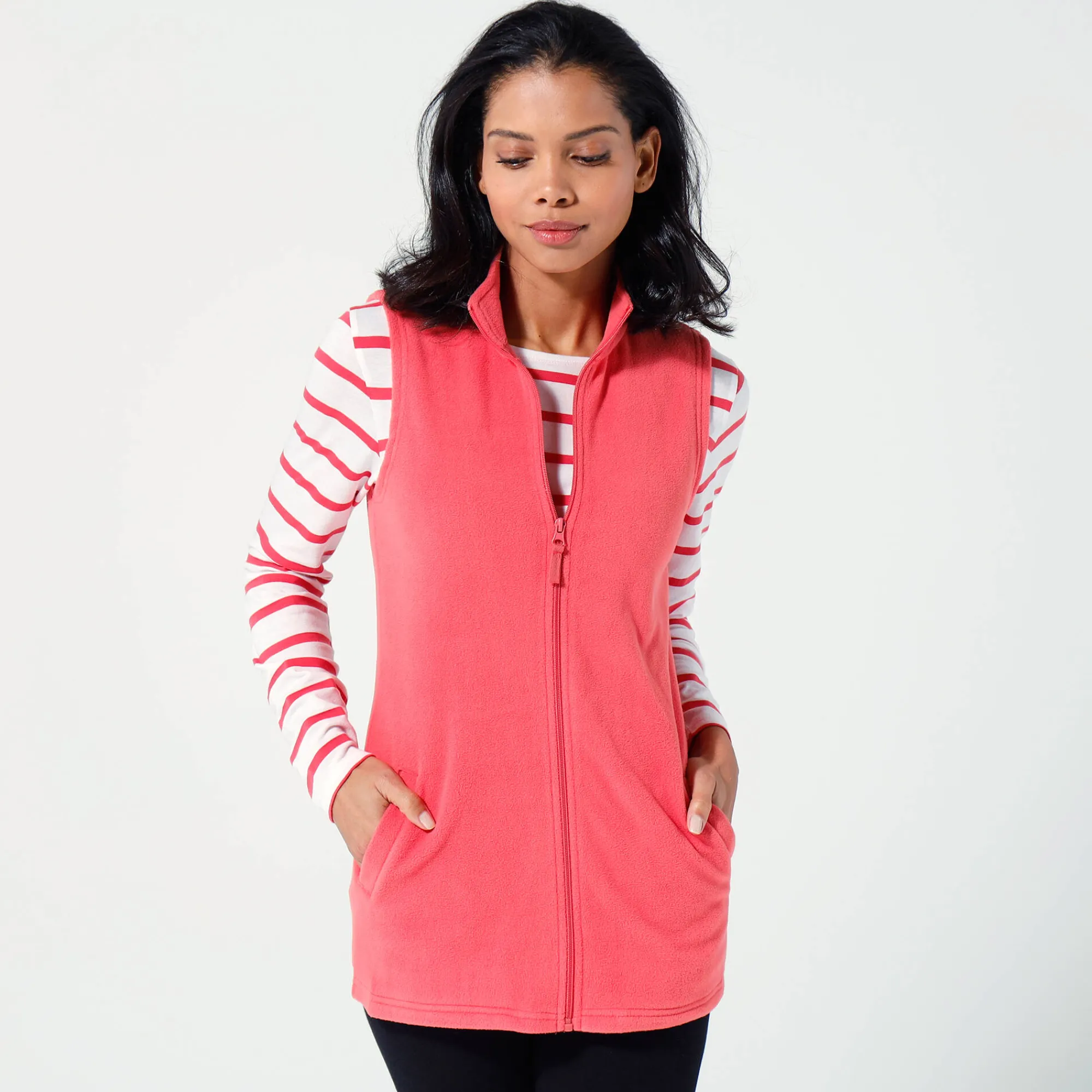 Trui En Vest<Blancheporte Fleece jasje met rits, zonder mouwen chiné koraal