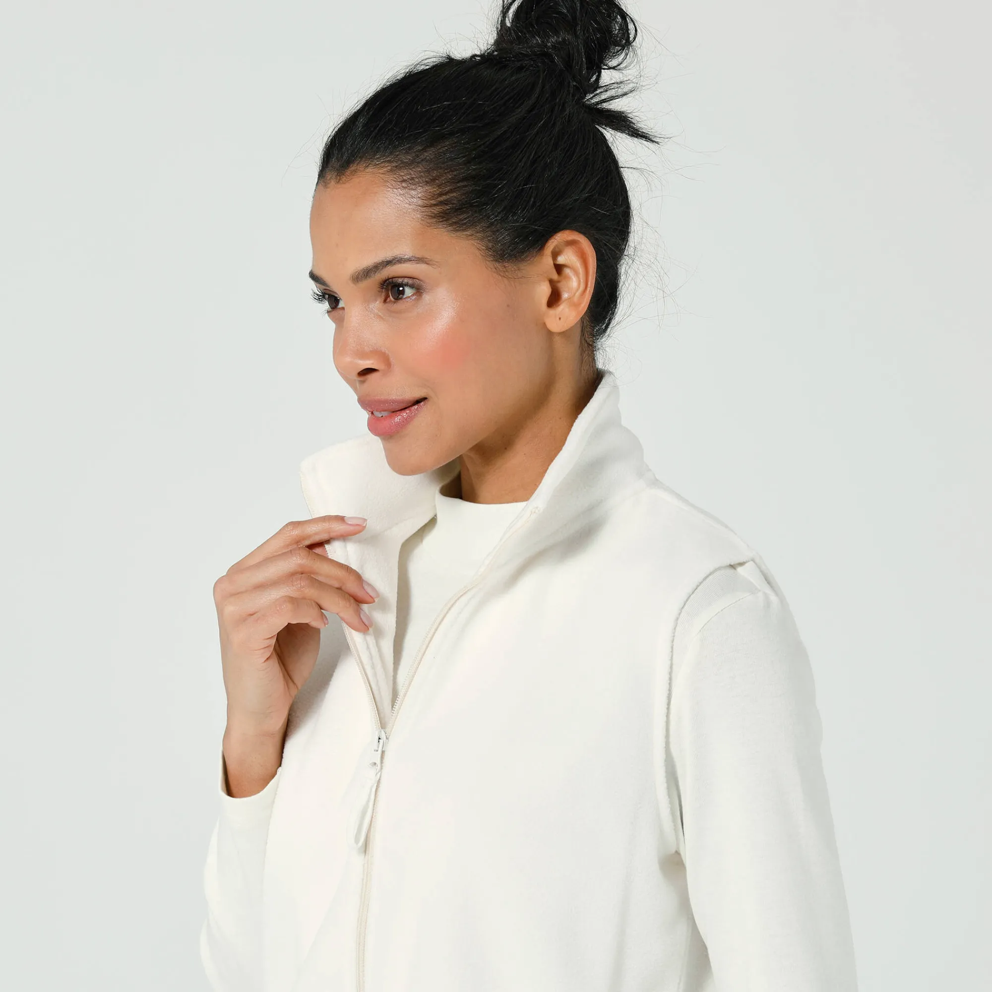 Trui En Vest<Blancheporte Fleece jasje met rits, zonder mouwen ecru