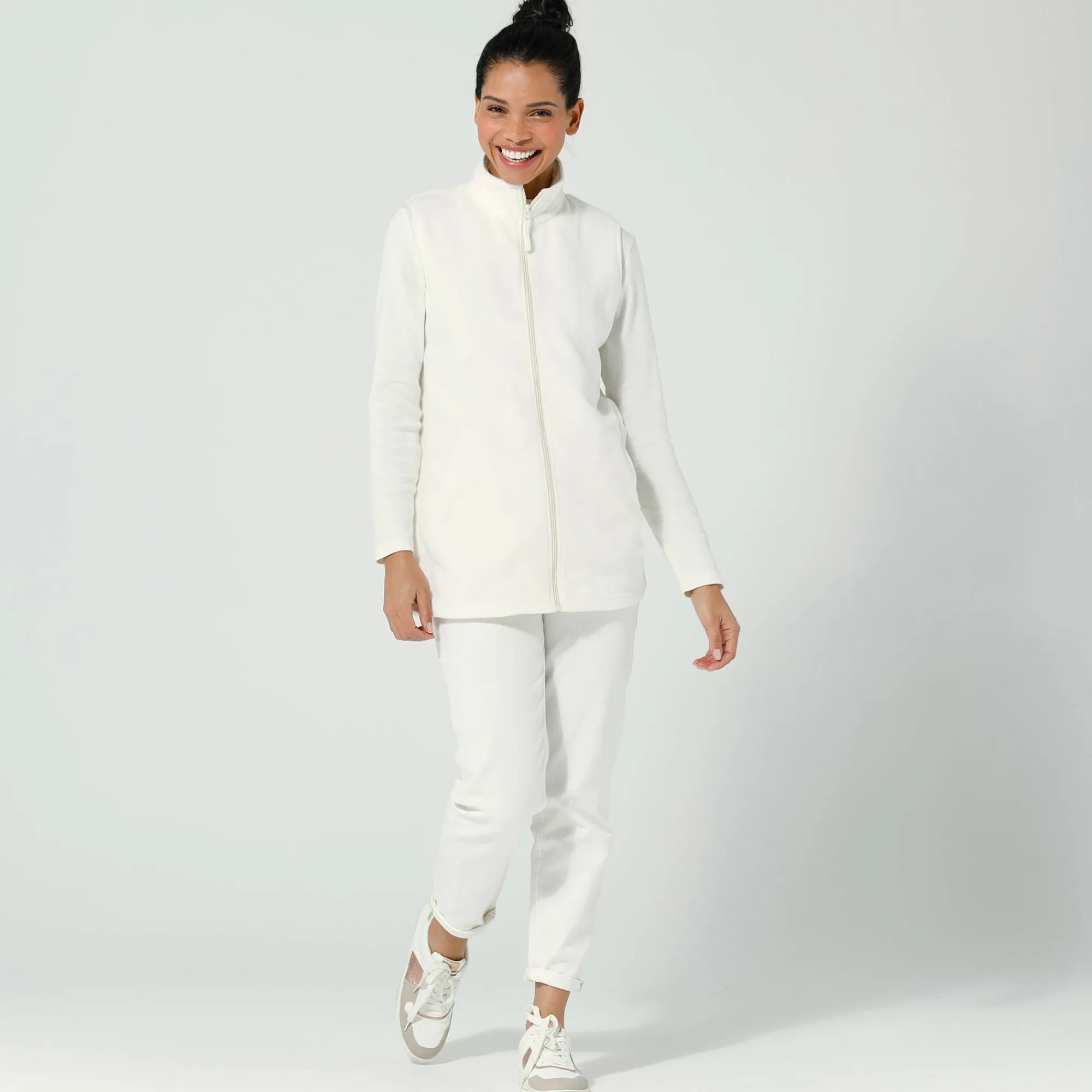 Trui En Vest<Blancheporte Fleece jasje met rits, zonder mouwen ecru