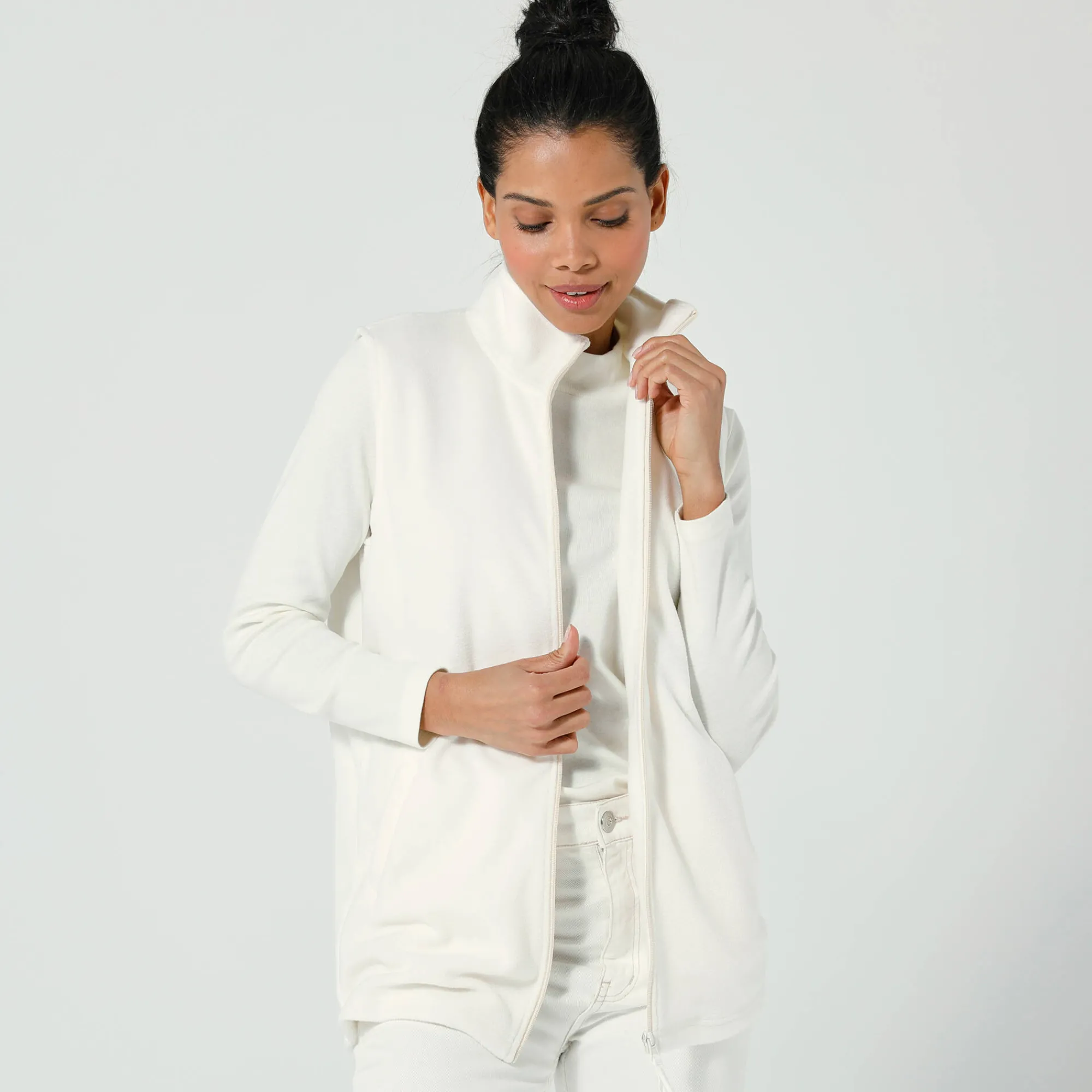 Trui En Vest<Blancheporte Fleece jasje met rits, zonder mouwen ecru