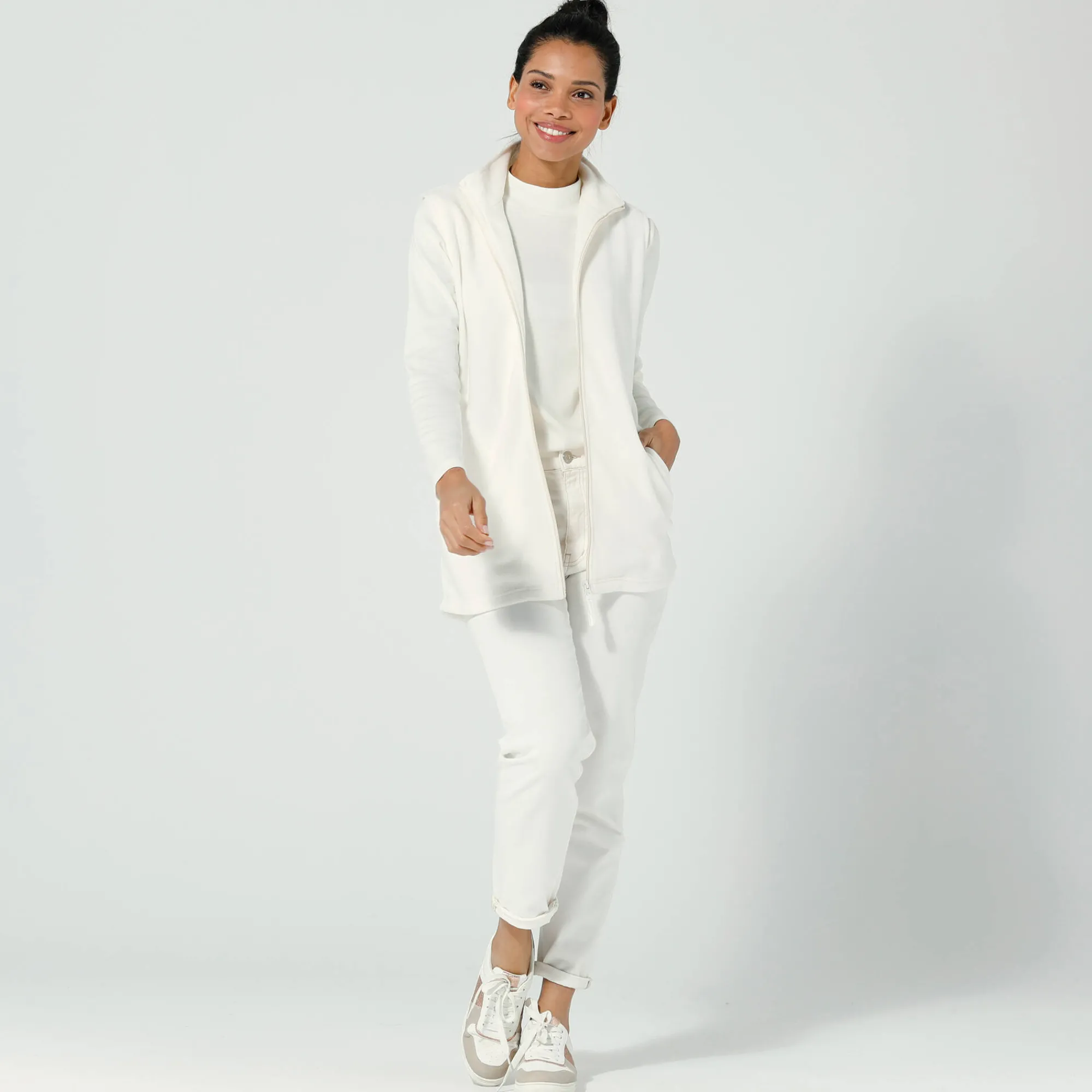 Trui En Vest<Blancheporte Fleece jasje met rits, zonder mouwen ecru