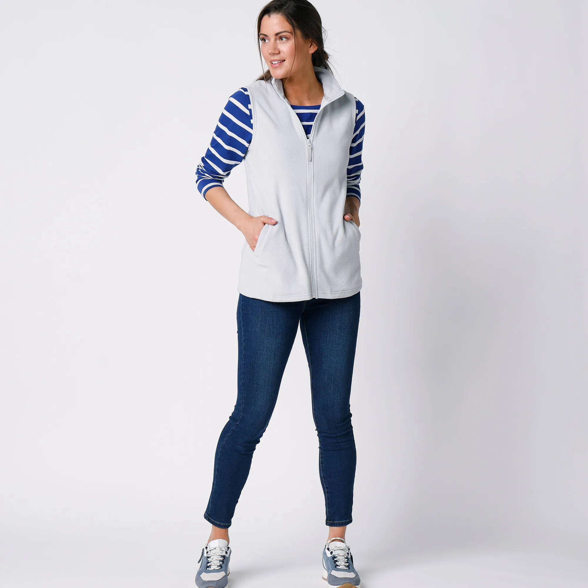 Trui En Vest<Blancheporte Fleece jasje met rits, zonder mouwen parelgrijs
