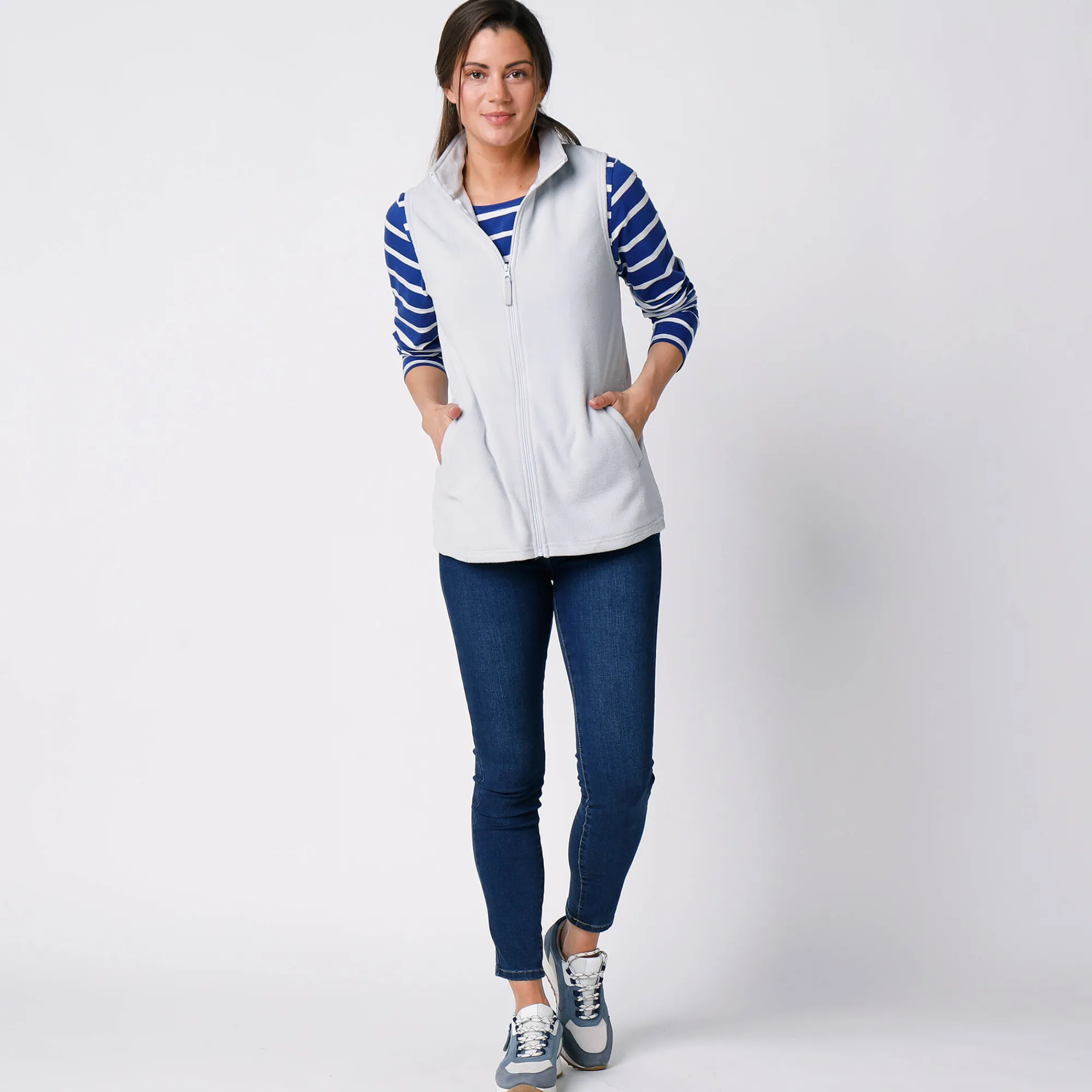 Trui En Vest<Blancheporte Fleece jasje met rits, zonder mouwen parelgrijs