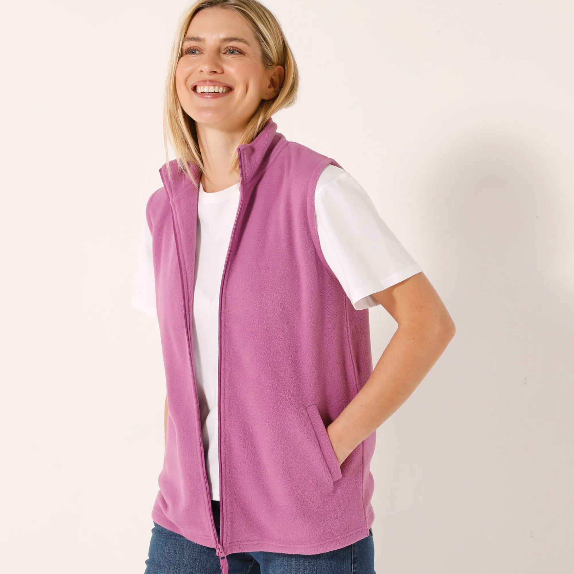 Trui En Vest<Blancheporte Fleece jasje met rits, zonder mouwen violine